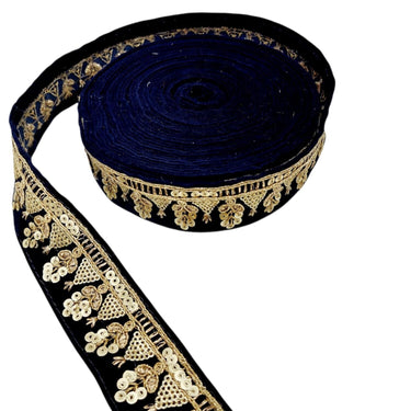 Floral Embroidered Velvet Fabric Sequins Trim Indian Sari Border, Sequin Trimming, Sequinned Lace